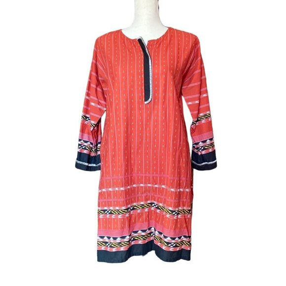 Orange 3/4 sleeves printed kurti kurta tunic blouse shirt women size Medium - Picture 7 of 9